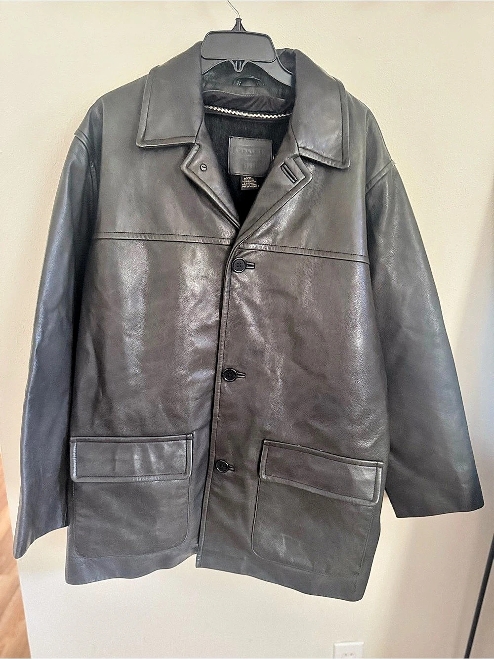 Coach 1941 Leather Car Coat with Wool Liner Leather Jacket Black Size Large